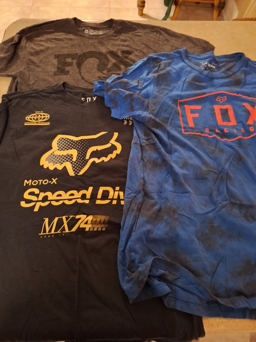 Fox Mens Blue Logo Tee with Black and Charcoal Graphic Tees